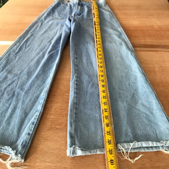 Ghanda Barrel Wide Leg Jeans Women 6 Blue High Rise Raw Hem Stretch Skater 18216 - Picture 4 of 13